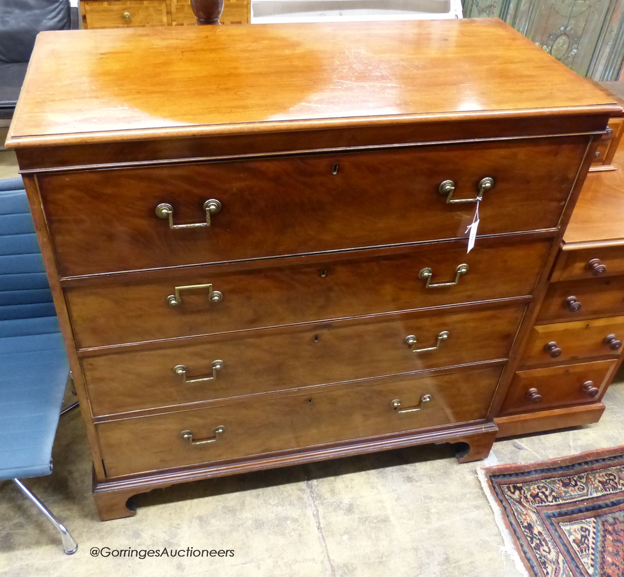 A George IV mahogany secretaire chest, width 116cm, depth 54cm, height 119cm